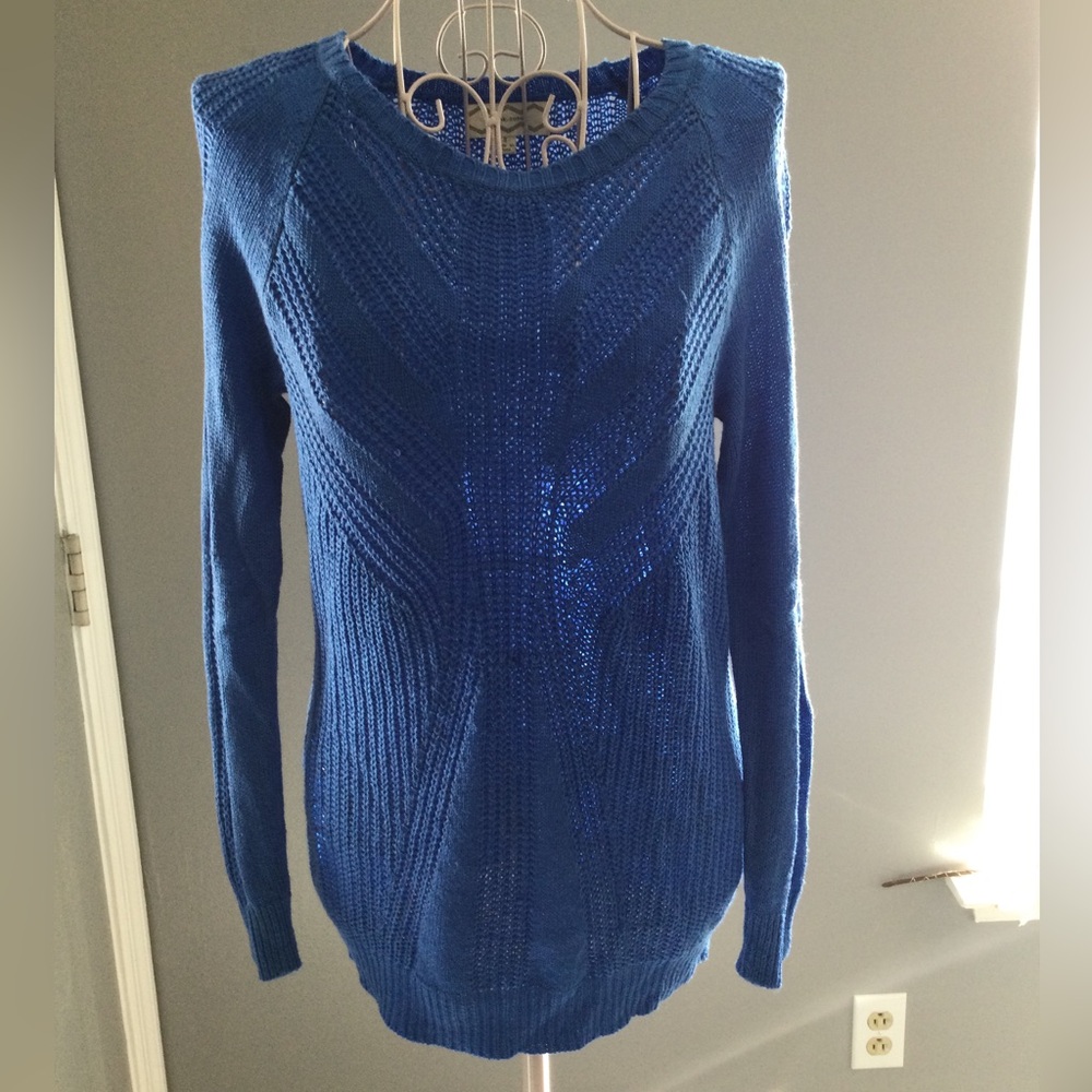 Pink Rose Women Junior Blue Knot Long Sleeve Sweater shirt top